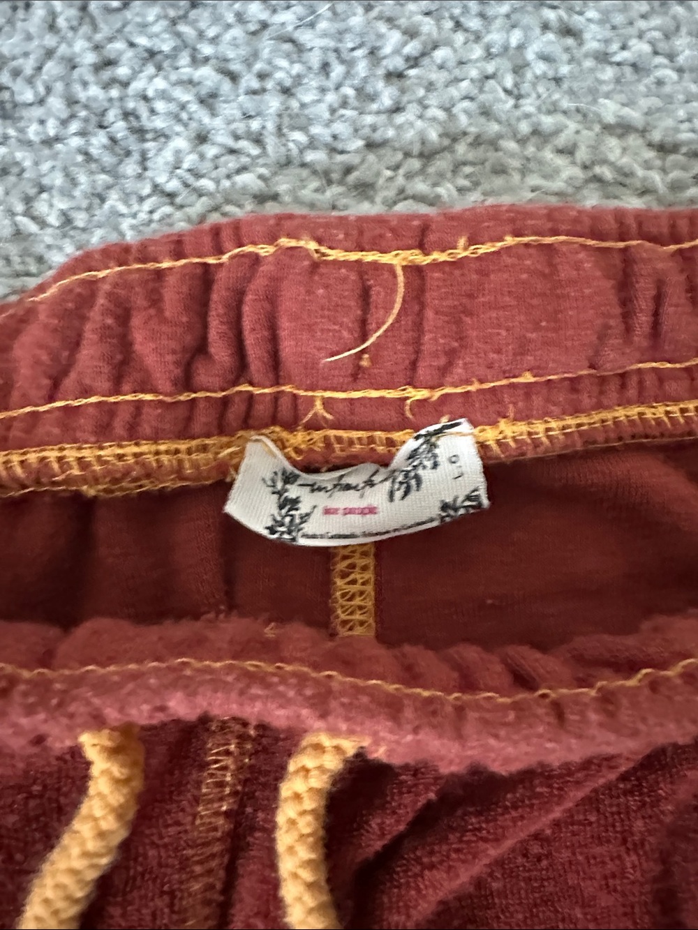 Rust Terry Athletic Shorts with Mustard Drawcord - Picture 2 of 4